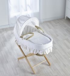Moses Basket - BRODERIE ANGLAISE WHITE ON PALM