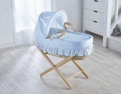 Moses Basket - BRODERIE ANGLAISE BLUE ON PALM