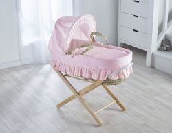 Moses Basket - BRODERIE ANGLAISE PINK ON PALM