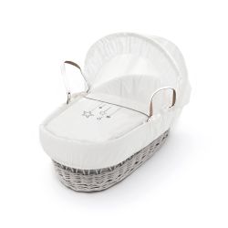 Moses Basket - WHITE WISH UPON A STAR ON WHITE WICKER