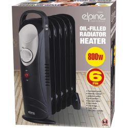 800w 6 Fin Mini Oil Radiator Heater Black
