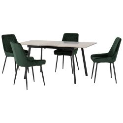 Avery Extending Dining Set with Avery Chairs - Green velvet