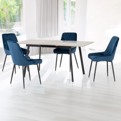 Avery Extending Dining Set with Avery Chairs - Blue velvet