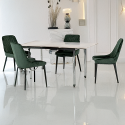 Avery Extending Dining Set with Avery Chairs - Green velvet
