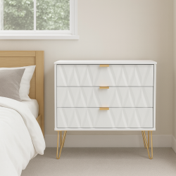 Diamond 3 Drawer Chest - White Matt - Fully Assembled
