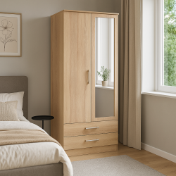 Devon Tall 2 Drawer Mirror Wardrobe - Bardolino - Fully Assembled