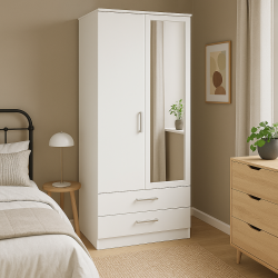 Devon Tall 2 Drawer Mirror Wardrobe - Grey Matt - Fully Assembled