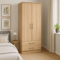 Devon Tall 2 Drawer Wardrobe - Bardolino - Fully Assembled