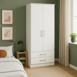 Devon Tall 2 Drawer Wardrobe - Grey Matt - Fully Assembled