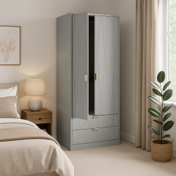 Diamond 2 Drawer Wardrobe - Dusk Grey - Fully Assembled