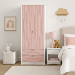 Diamond 2 Drawer Wardrobe - Kobe Pink - Fully Assembled
