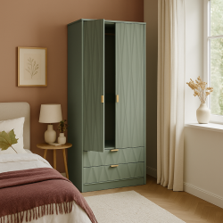 Diamond 2 Drawer Wardrobe - Reed Green - Fully Assembled