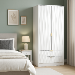 Diamond 2 Drawer Wardrobe - White Matt - Fully Assembled