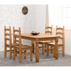 Corona Dining Set with 4 Dining Chairs - Pine