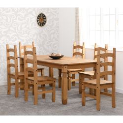 Corona Dining Set with 6 Dining Chairs - Pine