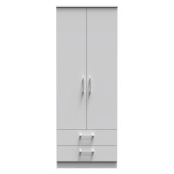 Devon Tall 2 Drawer Wardrobe - Grey Matt - FULLY ASSEMBLED