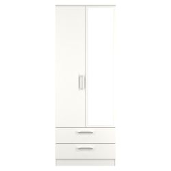 Devon Tall 2 Drawer Mirror Wardrobe - Grey Matt - FULLY ASSEMBLED