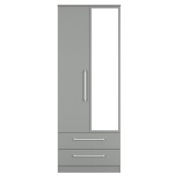 Worcester Tall 2 Drawer Mirror Wardrobe - Dusk Grey - FULLY ASSEMBLED